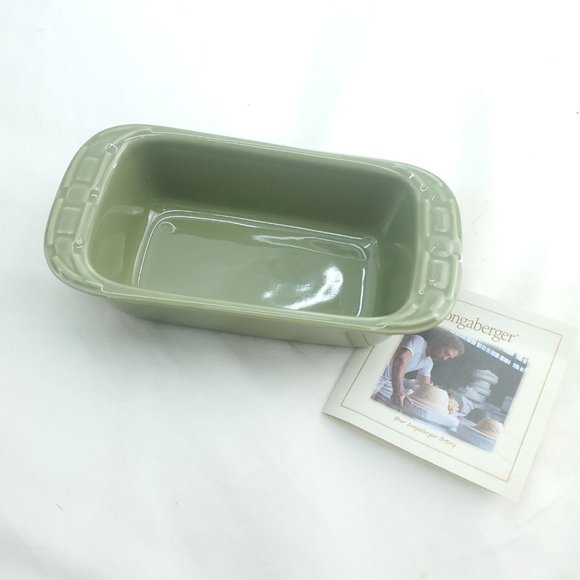 Longaberger 3162060 Sage Woven Traditions Ceramic Glossy Loaf Dish Small - Picture 1 of 10